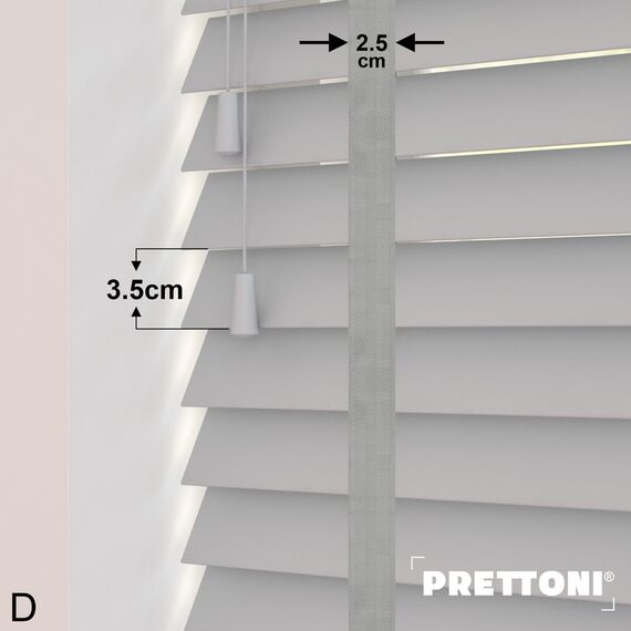 EdBevans - Spectrum Solid Wood Venetian Blind - Mono Pale 35mm Slat with Chevron Nimbus 25mm Tape - Prettoni