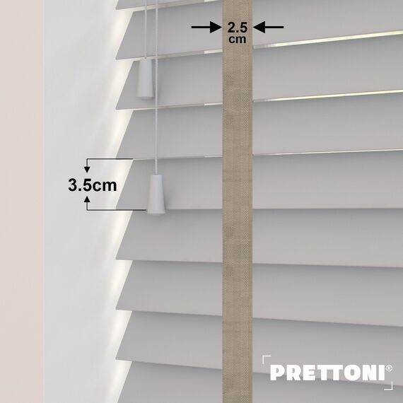 EdBevans - Spectrum Solid Wood Venetian Blind - Mono Pale 35mm Slat with Chevron Stonewall 25mm Tape - Prettoni