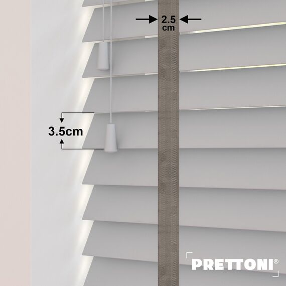 EdBevans - Spectrum Solid Wood Venetian Blind - Mono Pale 35mm Slat with Chevron Granite 25mm Tape - Prettoni