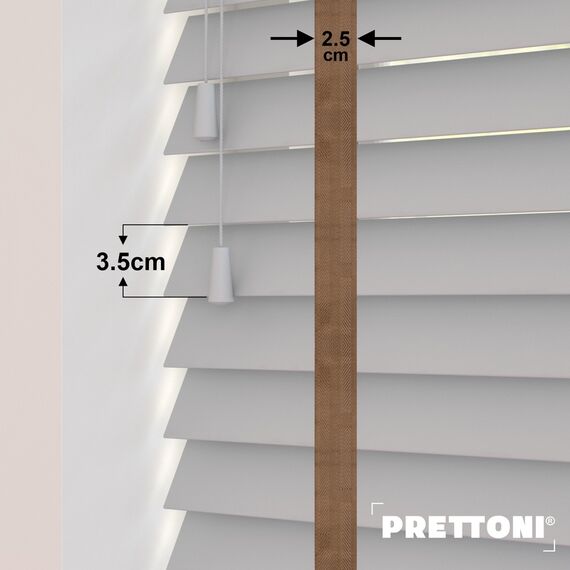 EdBevans - Spectrum Solid Wood Venetian Blind - Mono Pale 35mm Slat with Chevron Cinnamon 25mm Tape - Prettoni