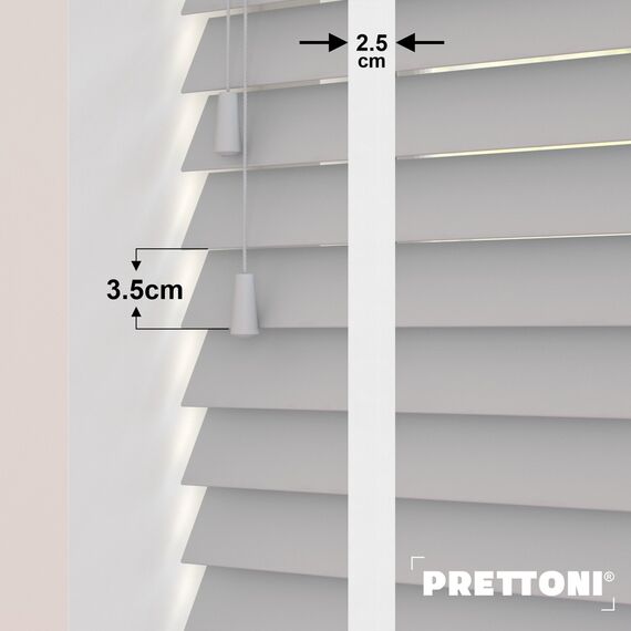 EdBevans - Spectrum Solid Wood Venetian Blind - Mono Pale 35mm Slat with Chevron Porcelain 25mm Tape - Prettoni