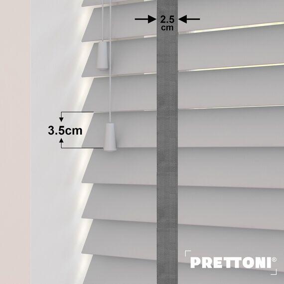EdBevans - Spectrum Solid Wood Venetian Blind - Mono Pale 35mm Slat with Chevron Monsoon 25mm Tape - Prettoni