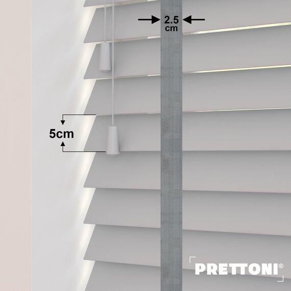 EdBevans - Spectrum Solid Wood Venetian Blind - Mono Pale 50mm Slat with Chevron Palladium 25mm Tape - Prettoni