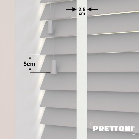 EdBevans - Spectrum Solid Wood Venetian Blind - Mono Pale 50mm Slat with Chevron Snowy 25mm Tape - Prettoni