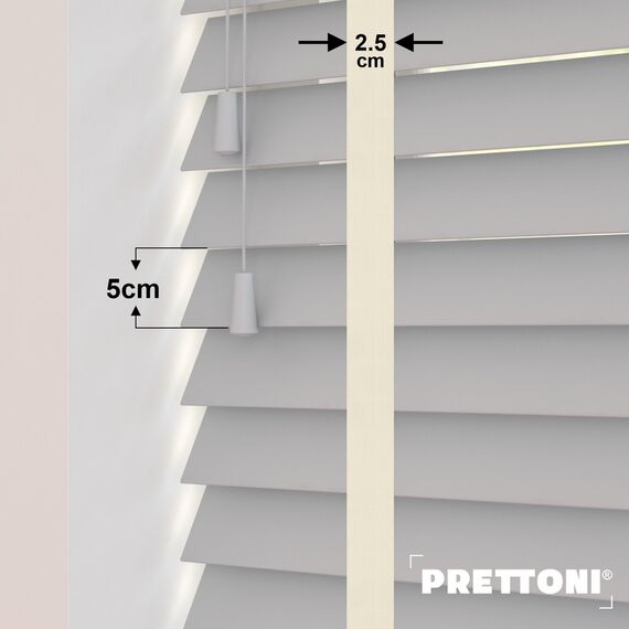 EdBevans - Spectrum Solid Wood Venetian Blind - Mono Pale 50mm Slat with Chevron Avorio 25mm Tape - Prettoni