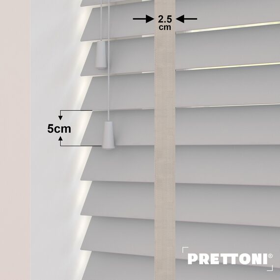 EdBevans - Spectrum Solid Wood Venetian Blind - Mono Pale 50mm Slat with Chevron Moccasin 25mm Tape - Prettoni