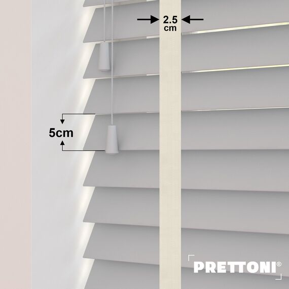 EdBevans - Spectrum Solid Wood Venetian Blind - Mono Pale 50mm Slat with Chevron Cream 25mm Tape - Prettoni