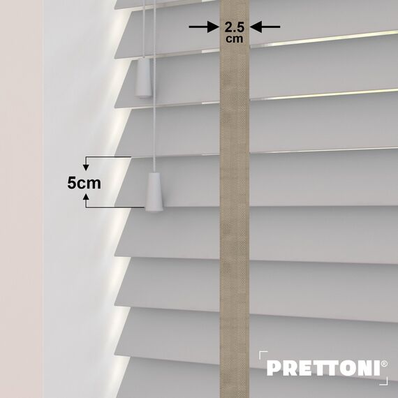 EdBevans - Spectrum Solid Wood Venetian Blind - Mono Pale 50mm Slat with Chevron Stonewall 25mm Tape - Prettoni