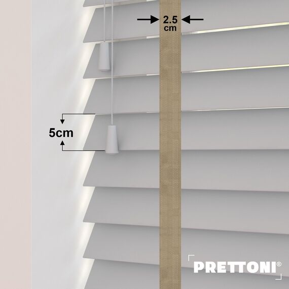 EdBevans - Spectrum Solid Wood Venetian Blind - Mono Pale 50mm Slat with Chevron Sandrift 25mm Tape - Prettoni