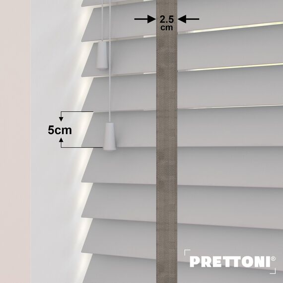 EdBevans - Spectrum Solid Wood Venetian Blind - Mono Pale 50mm Slat with Chevron Granite 25mm Tape - Prettoni