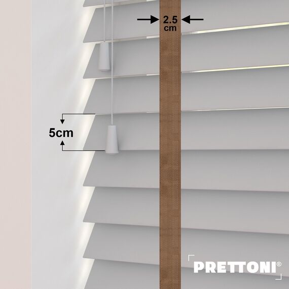 EdBevans - Spectrum Solid Wood Venetian Blind - Mono Pale 50mm Slat with Chevron Cinnamon 25mm Tape - Prettoni