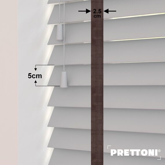 EdBevans - Spectrum Solid Wood Venetian Blind - Mono Pale 50mm Slat with Chevron Umber 25mm Tape - Prettoni