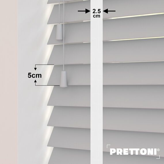 EdBevans - Spectrum Solid Wood Venetian Blind - Mono Pale 50mm Slat with Chevron Porcelain 25mm Tape - Prettoni