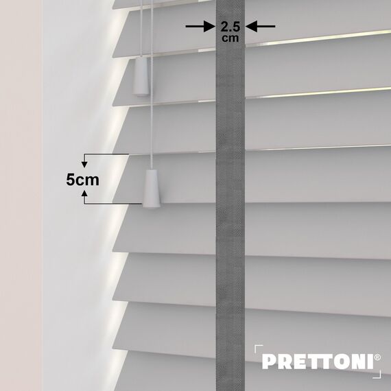 EdBevans - Spectrum Solid Wood Venetian Blind - Mono Pale 50mm Slat with Chevron Monsoon 25mm Tape - Prettoni