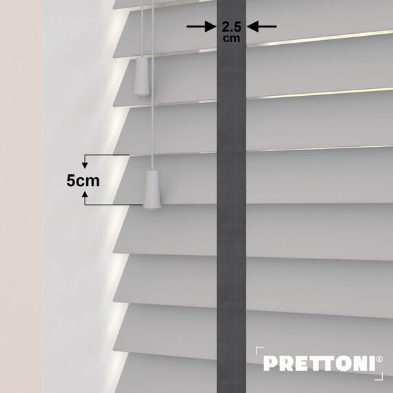 EdBevans - Spectrum Solid Wood Venetian Blind - Mono Pale 50mm Slat with Chevron Aurora 25mm Tape - Prettoni