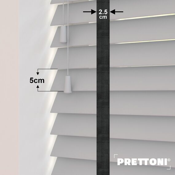 EdBevans - Spectrum Solid Wood Venetian Blind - Mono Pale 50mm Slat with Chevron Shadow 25mm Tape - Prettoni