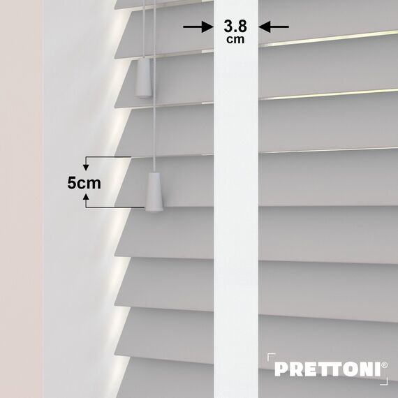 EdBevans - Spectrum Solid Wood Venetian Blind - Mono Pale 50mm Slat with Woven Naturo 38mm Tape - Prettoni