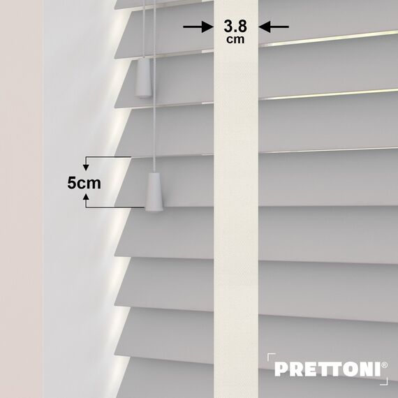 EdBevans - Spectrum Solid Wood Venetian Blind - Mono Pale 50mm Slat with Woven Feather 38mm Tape - Prettoni