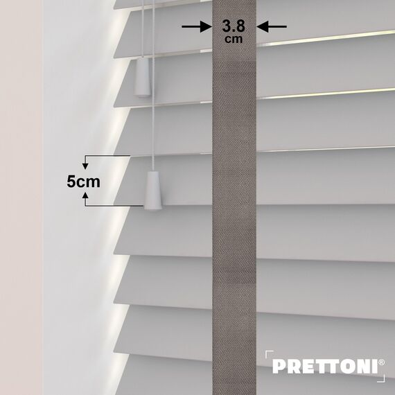 EdBevans - Spectrum Solid Wood Venetian Blind - Mono Pale 50mm Slat with Woven Flint 38mm Tape - Prettoni