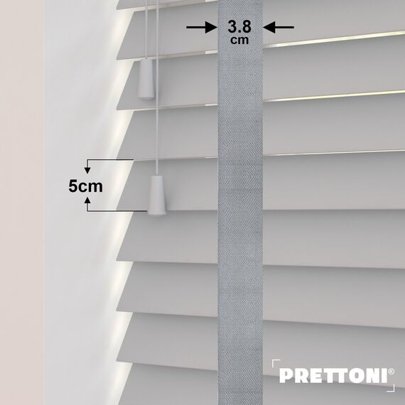EdBevans - Spectrum Solid Wood Venetian Blind - Mono Pale 50mm Slat with Woven Spun 38mm Tape - Prettoni