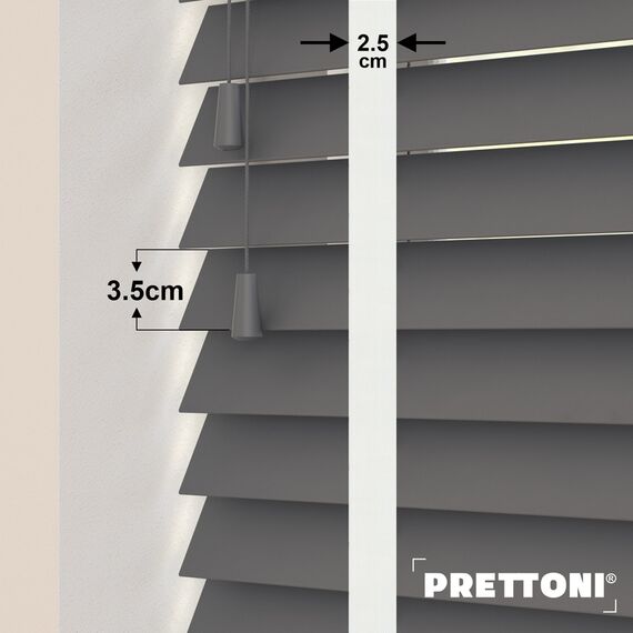 EdBevans - Spectrum Solid Wood Venetian Blind - Mono Graphite 35mm Slat with Chevron Snowy 25mm Tape - Prettoni