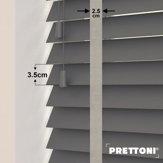 EdBevans - Spectrum Solid Wood Venetian Blind - Mono Graphite 35mm Slat with Chevron Cement 25mm Tape - Prettoni