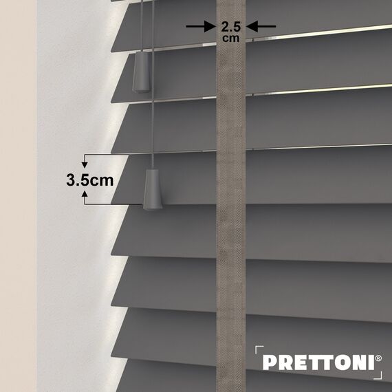EdBevans - Spectrum Solid Wood Venetian Blind - Mono Graphite 35mm Slat with Chevron Granite 25mm Tape - Prettoni