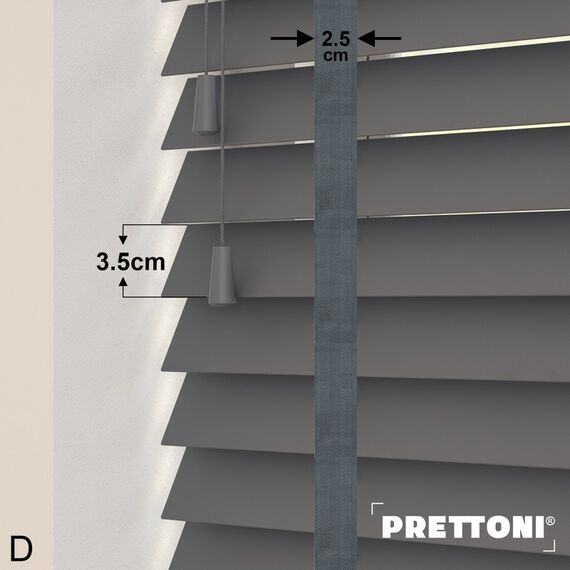 EdBevans - Spectrum Solid Wood Venetian Blind - Mono Graphite 35mm Slat with Chevron Lava 25mm Tape - Prettoni
