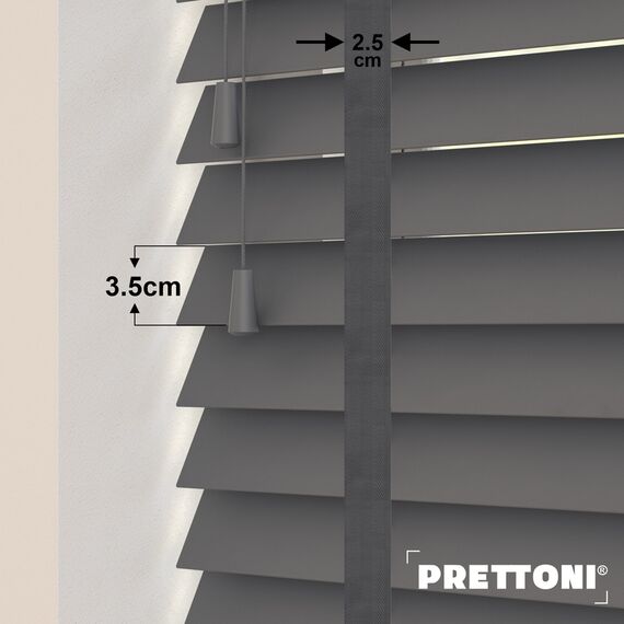 EdBevans - Spectrum Solid Wood Venetian Blind - Mono Graphite 35mm Slat with Chevron Aurora 25mm Tape - Prettoni