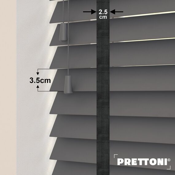 EdBevans - Spectrum Solid Wood Venetian Blind - Mono Graphite 35mm Slat with Chevron Shadow 25mm Tape - Prettoni