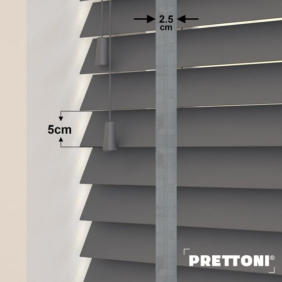EdBevans - Spectrum Solid Wood Venetian Blind - Mono Graphite 50mm Slat with Chevron Palladium 25mm Tape - Prettoni