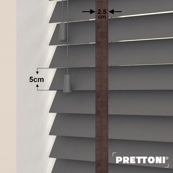EdBevans - Spectrum Solid Wood Venetian Blind - Mono Graphite 50mm Slat with Chevron Umber 25mm Tape - Prettoni