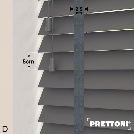 EdBevans - Spectrum Solid Wood Venetian Blind - Mono Graphite 50mm Slat with Chevron Lava 25mm Tape - Prettoni