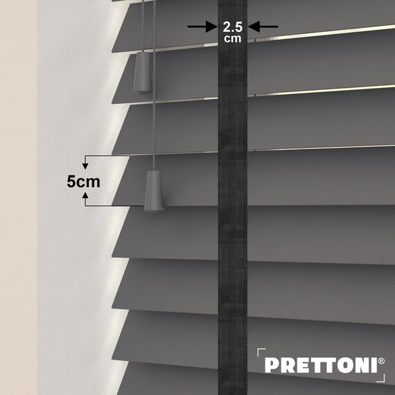 EdBevans - Spectrum Solid Wood Venetian Blind - Mono Graphite 50mm Slat with Chevron Shadow 25mm Tape - Prettoni