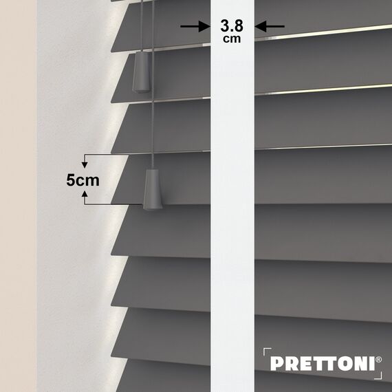 EdBevans - Spectrum Solid Wood Venetian Blind - Mono Graphite 50mm Slat with Woven Naturo 38mm Tape - Prettoni