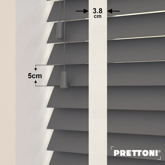 EdBevans - Spectrum Solid Wood Venetian Blind - Mono Graphite 50mm Slat with Woven Feather 38mm Tape - Prettoni
