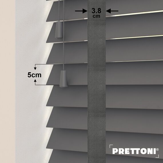EdBevans - Spectrum Solid Wood Venetian Blind - Mono Graphite 50mm Slat with Woven Gravel 38mm Tape - Prettoni