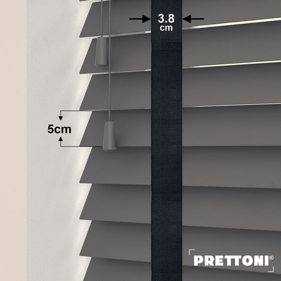 EdBevans - Spectrum Solid Wood Venetian Blind - Mono Graphite 50mm Slat with Woven Luna 38mm Tape - Prettoni