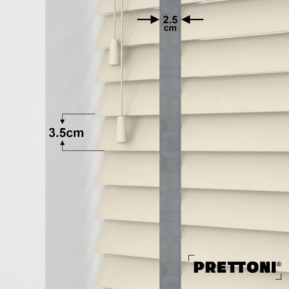 EdBevans - Spectrum Solid Wood Venetian Blind - Mono Cream 35mm Slat with Chevron Palladium 25mm Tape - Prettoni