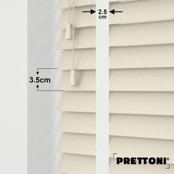 EdBevans - Spectrum Solid Wood Venetian Blind - Mono Cream 35mm Slat with Chevron Snowy 25mm Tape - Prettoni