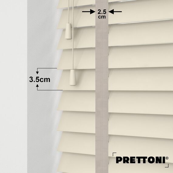 EdBevans - Spectrum Solid Wood Venetian Blind - Mono Cream 35mm Slat with Chevron Moccasin 25mm Tape - Prettoni