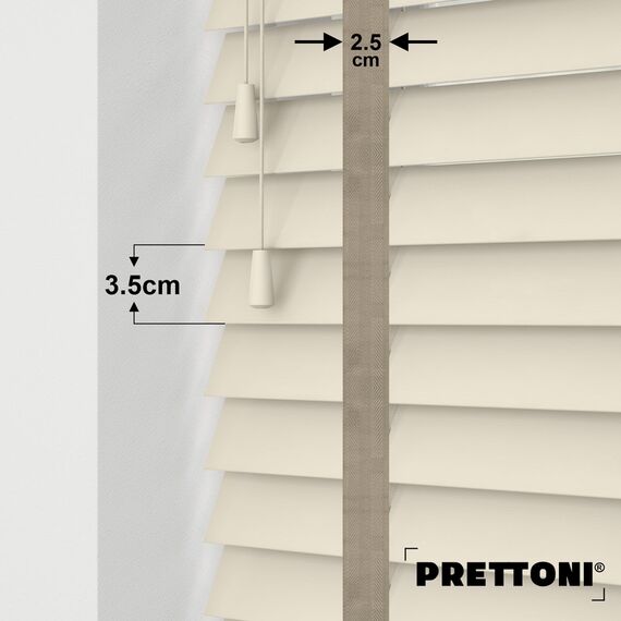 EdBevans - Spectrum Solid Wood Venetian Blind - Mono Cream 35mm Slat with Chevron Stonewall 25mm Tape - Prettoni