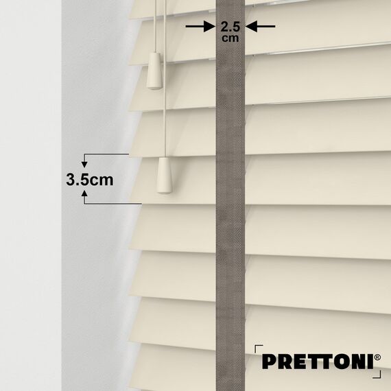 EdBevans - Spectrum Solid Wood Venetian Blind - Mono Cream 35mm Slat with Chevron Granite 25mm Tape - Prettoni