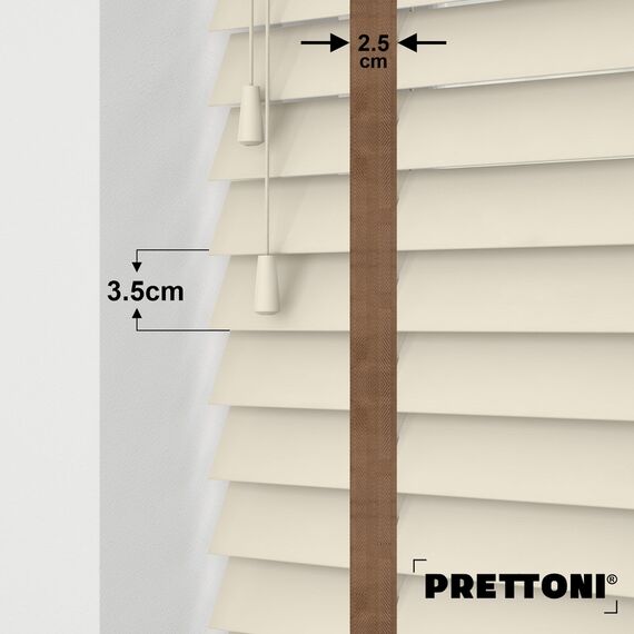 EdBevans - Spectrum Solid Wood Venetian Blind - Mono Cream 35mm Slat with Chevron Cinnamon 25mm Tape - Prettoni