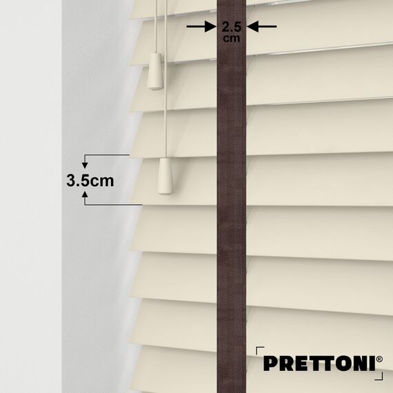 EdBevans - Spectrum Solid Wood Venetian Blind - Mono Cream 35mm Slat with Chevron Umber 25mm Tape - Prettoni