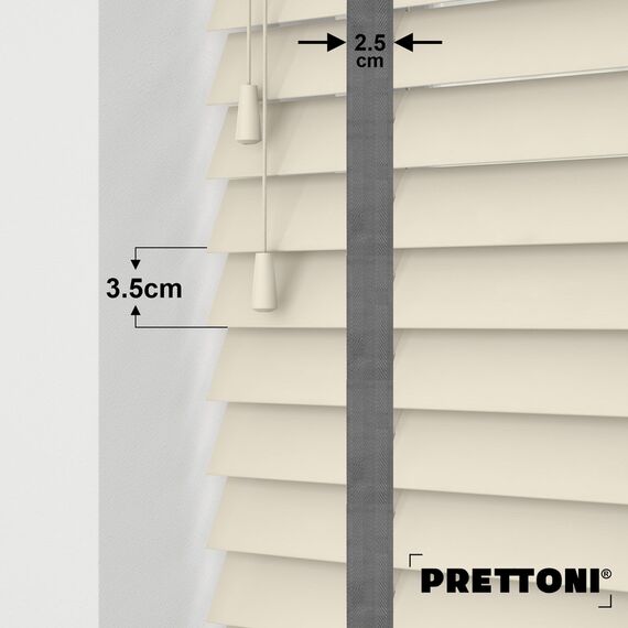 EdBevans - Spectrum Solid Wood Venetian Blind - Mono Cream 35mm Slat with Chevron Monsoon 25mm Tape - Prettoni