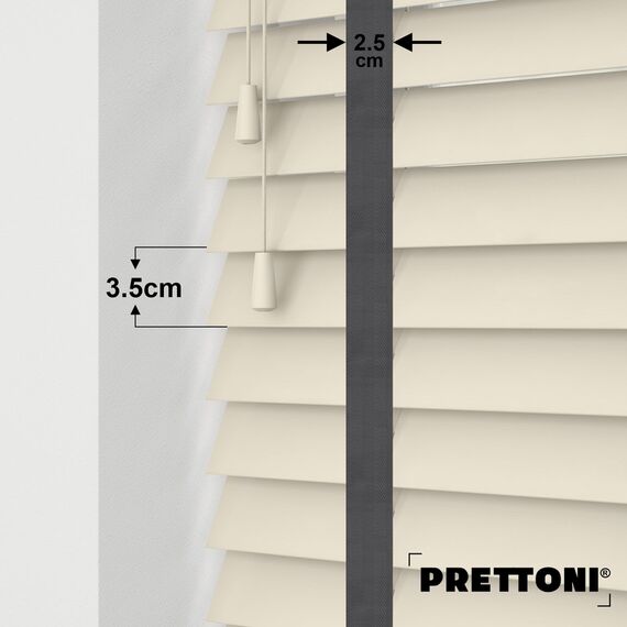 EdBevans - Spectrum Solid Wood Venetian Blind - Mono Cream 35mm Slat with Chevron Aurora 25mm Tape - Prettoni