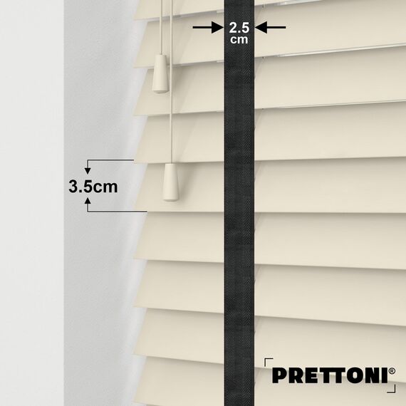 EdBevans - Spectrum Solid Wood Venetian Blind - Mono Cream 35mm Slat with Chevron Shadow 25mm Tape - Prettoni