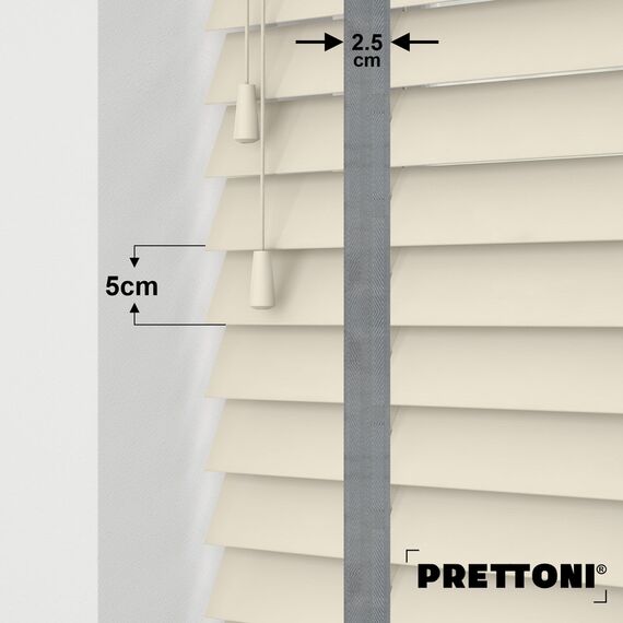 EdBevans - Spectrum Solid Wood Venetian Blind - Mono Cream 50mm Slat with Chevron Palladium 25mm Tape - Prettoni