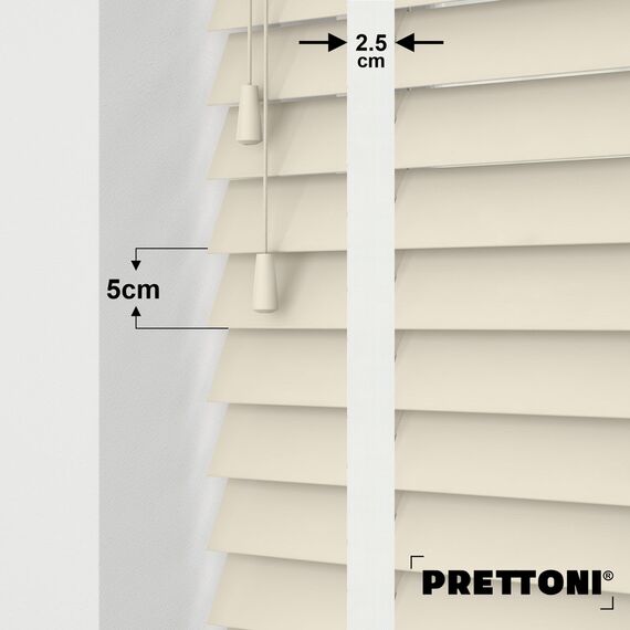 EdBevans - Spectrum Solid Wood Venetian Blind - Mono Cream 50mm Slat with Chevron Snowy 25mm Tape - Prettoni